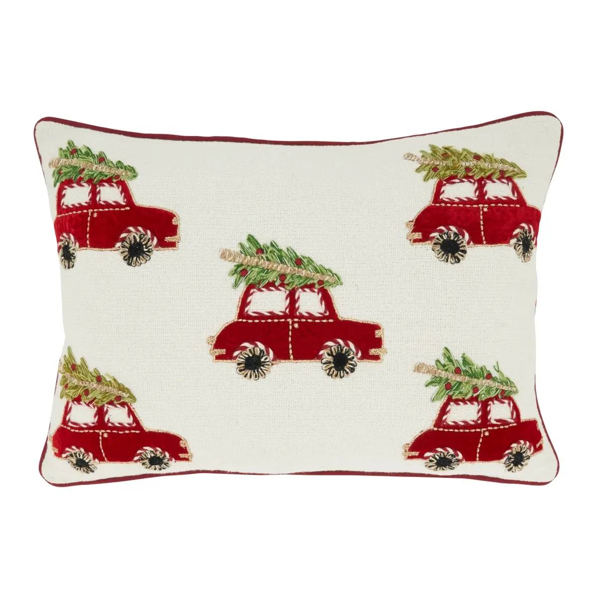 14" x 20" Oblong Down-Filled Cotton Decorative Accent Pillow - Christmas Cars Design, Holiday Fun, Indoor Home Décor, Multi-Color Festive Space Accessory