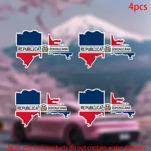 4pcs-Map & flag of Dominican Republic Sticker-car stickers for doors, windows, laptops, luggage, furniture and bumpers-durable adhesive vinyl material