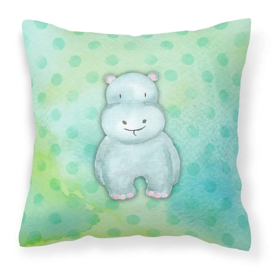 Polkadot Hippopotamus Watercolor Decorative Pillow, Vibrant Animal Art Hippo Polka Dot Cushion, 18x18 in Textile Soft Furnishing BB7389PW1818