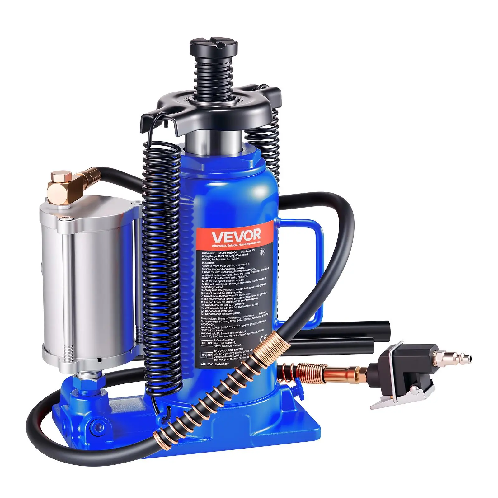 【DealsForYouDays】VEVOR Air Hydraulic Bottle Jack, 20 Ton (44092 lbs) Capacity, 10.2-19.5 Inch Lifting Range, Pneumatic/Manual Heavy Duty Welded Bottle Jack with Pump for Car, SUV, Pickup, Truck, RV, Auto Repair, Blue