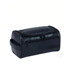 Men's Sleek Waterproof PU Leather Toiletry Bag - Compact Secure Zipper | Stores Grooming & Personal Care Essentials | Travel/Everyday Must-Have & Thoughtful Gift