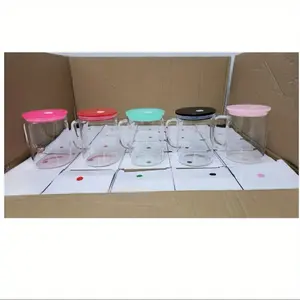 Blank 5 pack Coffee mugs 17 oz glass / W color lid