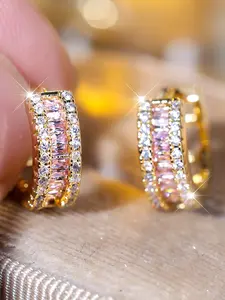 Exquisite Pink Synthetic Zirconia Earrings for Women Valentine's Day Gift Elegant Stackable Hoop Earrings, Fashion Jewelry for Party, Daily Clothing Decor, Trendy & Fashion Jewelry for Birthday Gift