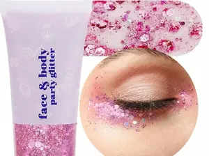 Valentine Pink Face Body Glitter,Holographic Sparkly Hair Glitter,Pink Accessories for Spirit Week,Singer Concerts Lover Heart Halloween Glitter Makeup,Self-adhesive Mermaid Glitter Face Paint