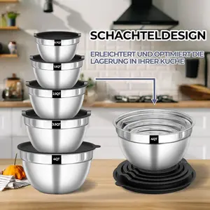 21 Piece Kitchen Mixing Bowls Set 7 Stainless Steel Nesting Bowls Airtight Lids 3 Grater Attachments All in One Multifunctional Bowl for Baking Cooking Serving Food Storage Kitchen Essentials