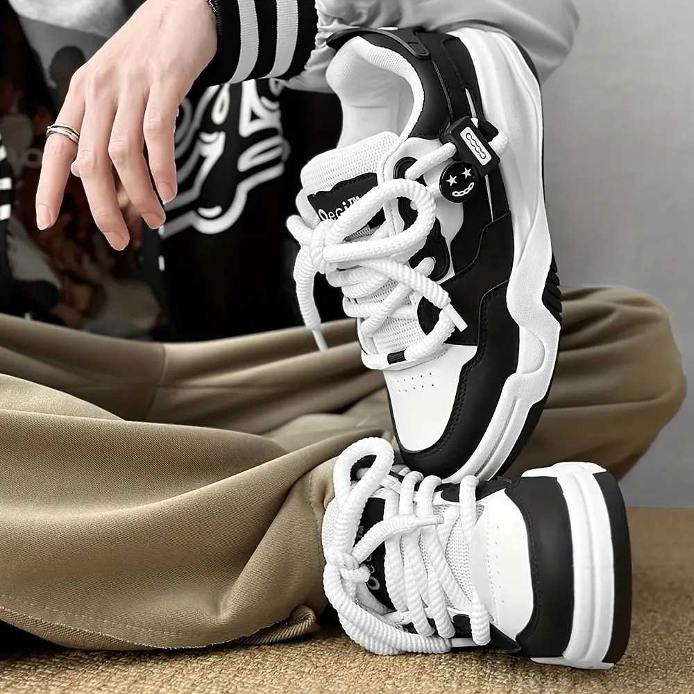 1 Pair Unisex All-Season Low Top Sneakers, Casual Preppy Style with Striped Cartoon Pattern, Faux Upper, Fabric Lining, PVC Sole, Round Toe, Lace-Up Closure - Versatile Sports Shoes for Daily Wear & Outdoor Activities