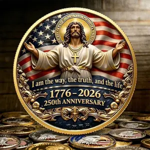 God Bless America Christian Challenge Coin – In God We Trust, 250th Anniversary Commemorative Collectible