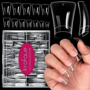 krofaue Duck Nail Tips - 240pcs Clear Nail Tips Soft Gel Nails Curved Nail Tips 12 Sizes Crystal Duck Feet Style Nail Tips Half Cover False Nails Wide French Nails with Box Extra Nail for Nail Salon
