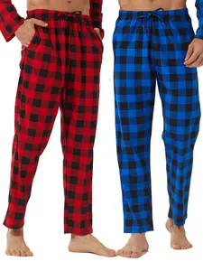Men's Plaid Print Long Sleep Pants, Elastic Waist Comfortable Casual Lounge Wear, Loose Drawstring Home Pants with Pockets, Loungewear