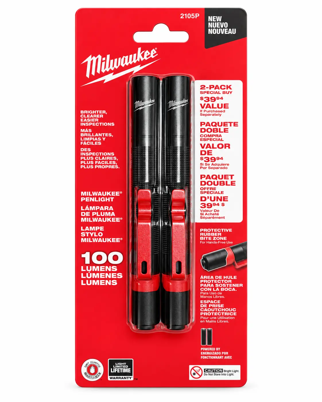 Milwaukee 2105P 2-Pack 100 Lumen TRUEVIEW LED Penlights with Pocket Clips – IP67 Waterproof & Dustproof Aluminum Inspection Flashlights
