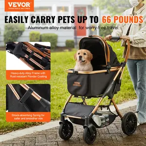 VEVOR Pet Stroller, TikTokShopBlackFriday, 4 Wheels Dog Stroller Rotate with Brakes, 66 lbs Weight Capacity, Puppy Stroller with Detachable Carrier, Storage Basket and Pet Pad, for Small to Medium Sized Dogs, Black