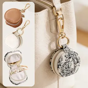 Women's 3-Pack Smooth Leather Lightweight Water-Resistant Portable Travel Ring Holder Keychain, Gym Sports Jewelry Organizer & Earring Storage Box Gift (Sports & Outdoor Accessory)