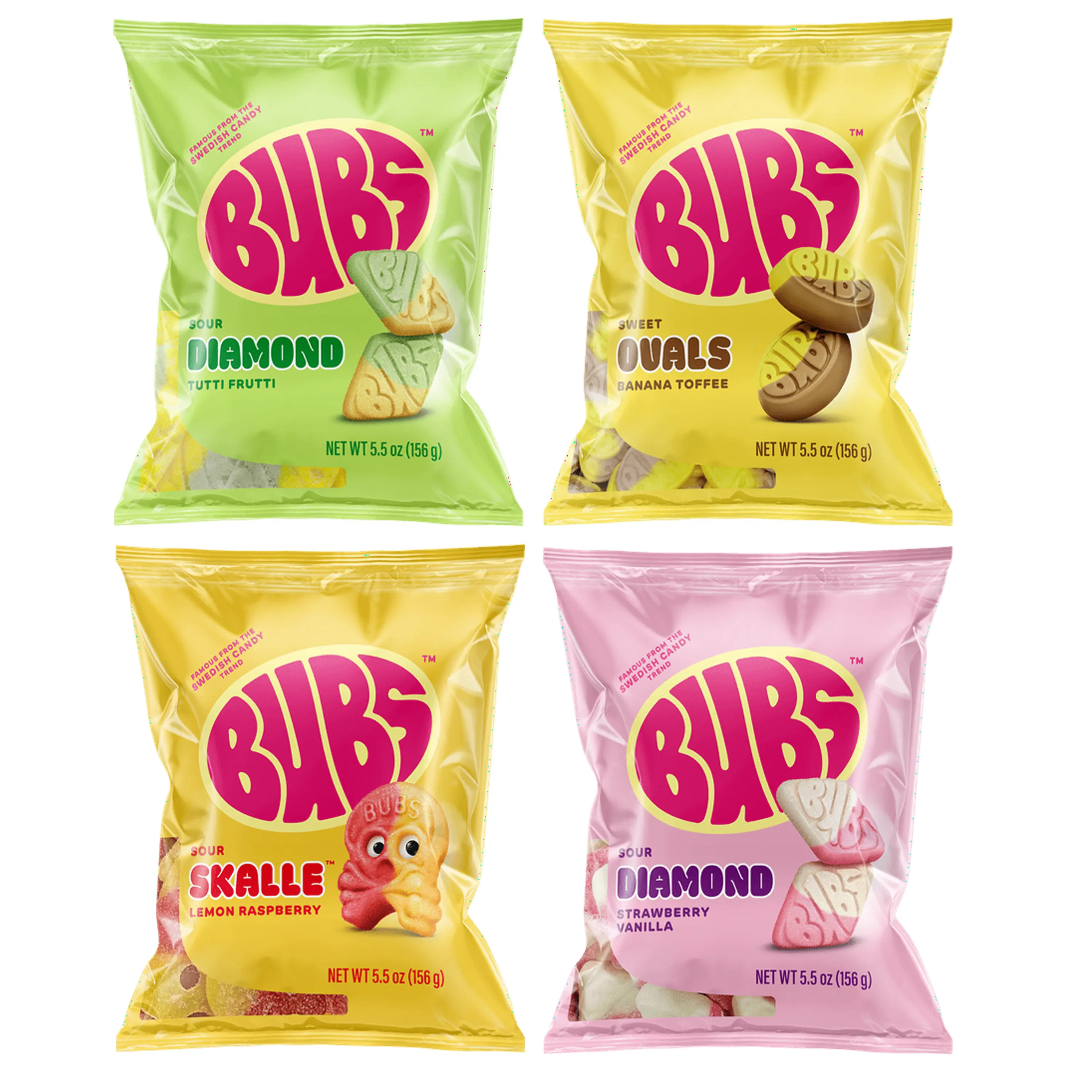BUBS USA (4 PACK) Swedish Gummy Fruit and Chewy Candy Sweet Sour Tangy Lemon Raspberry Flavor Chewy Texture 5.5 oz Viral Sensation Swedish Candy