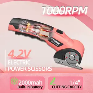 HANWISE cordless electric scissors, rechargeable cardboard box cutting machine with safety lock and LED light, electric rotary cutting machine for leather, carpet and plastic cutting, also an excellent gift for Christmas, Thanksgiving and Halloween