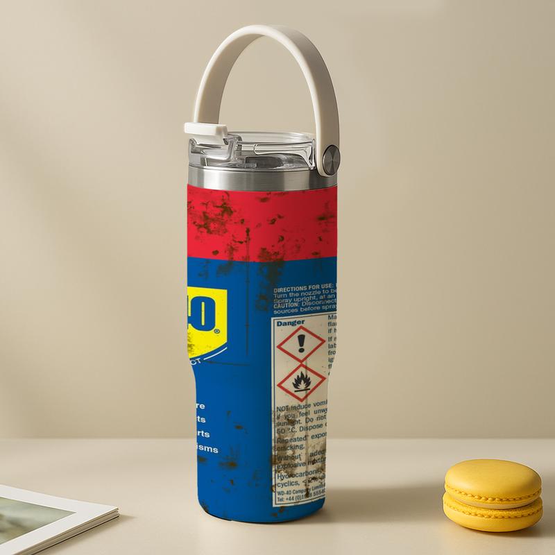 Auracup 1 Count 19/24/32oz Stainless Steel Insulated Mug, Funny WD-40 Oil Can Design with Lid and Straw, Great for Garage, Workshop or Auto Shop, Unique Gift for Dad or Mechanic, Themed Event Decoration, Party Props, Thank You Present
