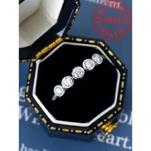 S925 Sterling Silver 0.5 Carat Synthetic Moissanite Ring, Engagement Wedding Rings, Fashion Jewelry Accessories for Both Men & Women, Fine Jewelry Gift, with Box