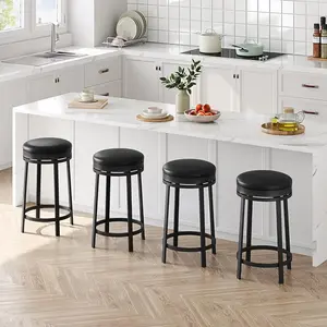 4 PCS Swivel Bar Stools, 24.4 in Counter Height, PU Leather, Metal Frame - Sleek Modern Design, 360° Swivel, Plush Comfort, Sturdy Frame & Floor Protection for Kitchen Home Bar