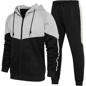 Men's Hooded Athletic Tracksuit Sweatsuit Long Sleeve Full-Zip Jogging Sweatpants 2 Piece Patchwork Sportsuits