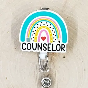 Counselor Retractable ID Badge Reel | Pencil Rainbow | School Teacher Nurse Medical Hospital Badge Holder