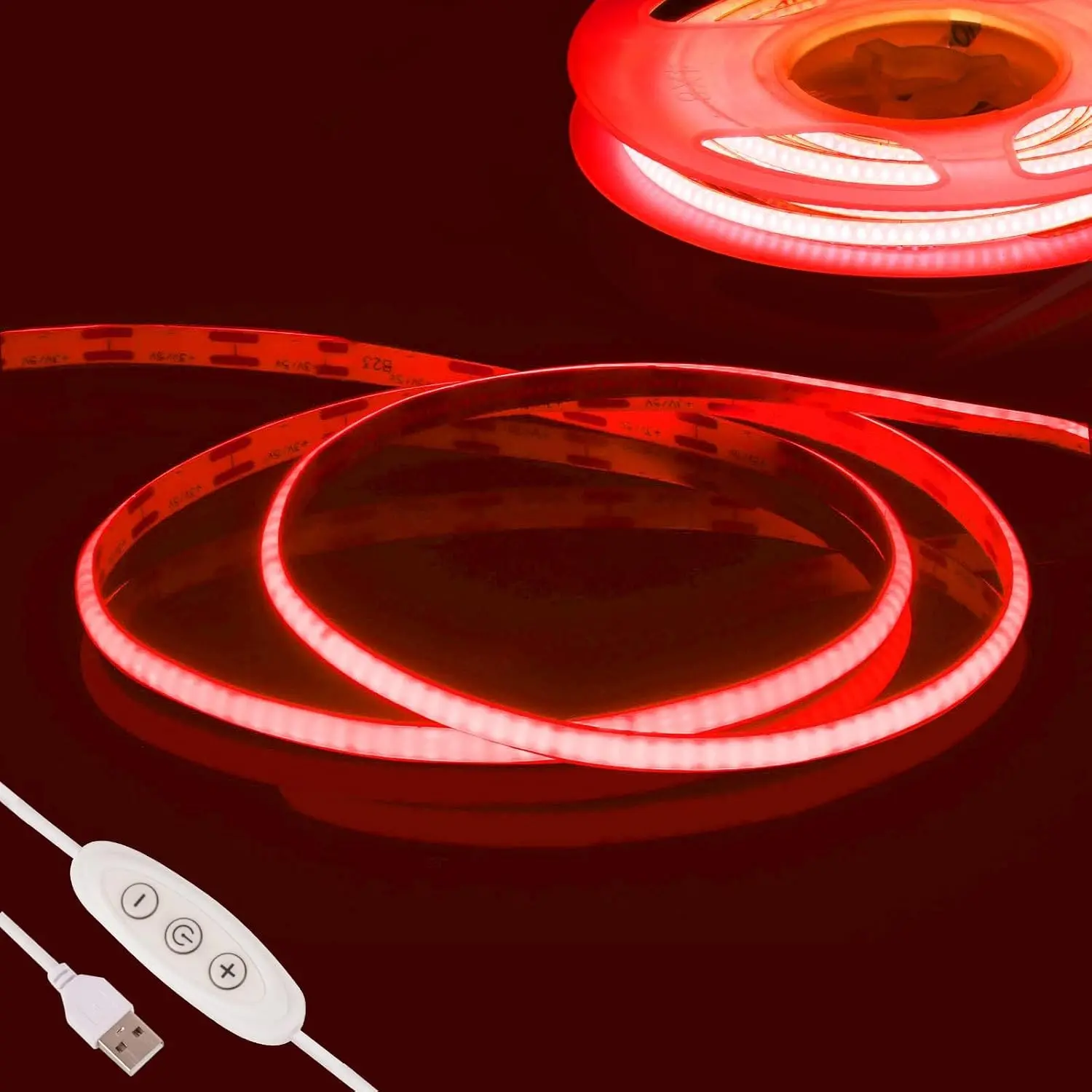 Red COB LED Strip Light 6.56ft 480LEDs/m Dimmable 5V USB 4mm Bendable COB LED Tape Light for TV Backlight Bedroom Cabinets Mirror Monitor Shelf DIY Ambiance Lighting