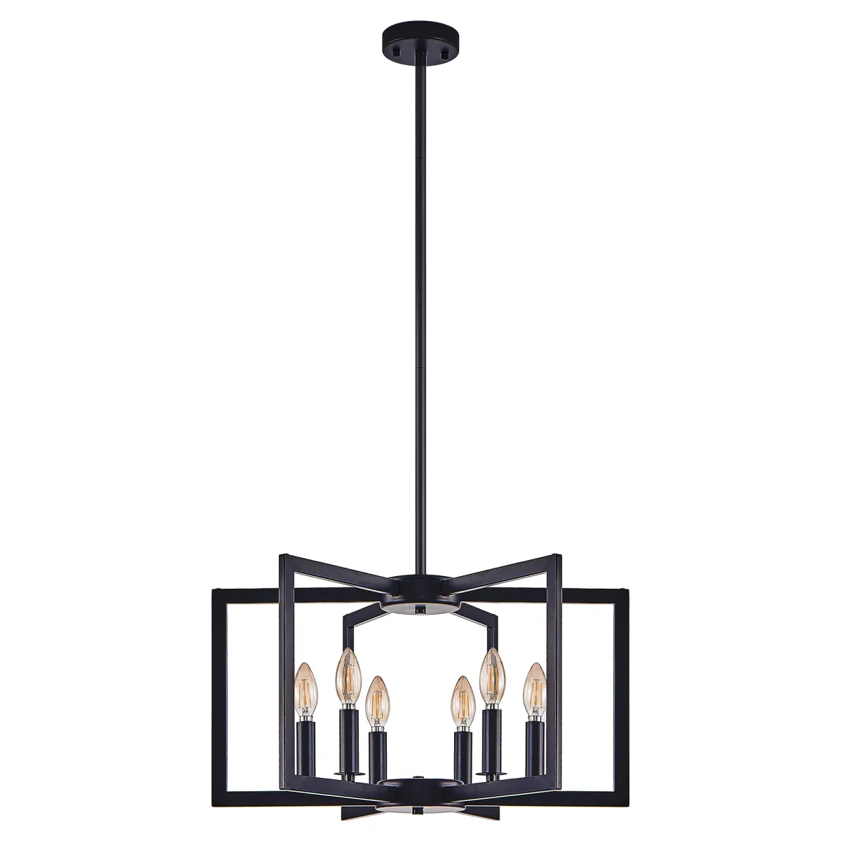 22-Inch 6-Light Industrial Iron Metal Pendant Light Fixture, Black, Modern Geometric, Adjustable Height, for Living Room, Dining Room Indoor Lighting, Dark Pendant Lights, Decorative Pendant Lights