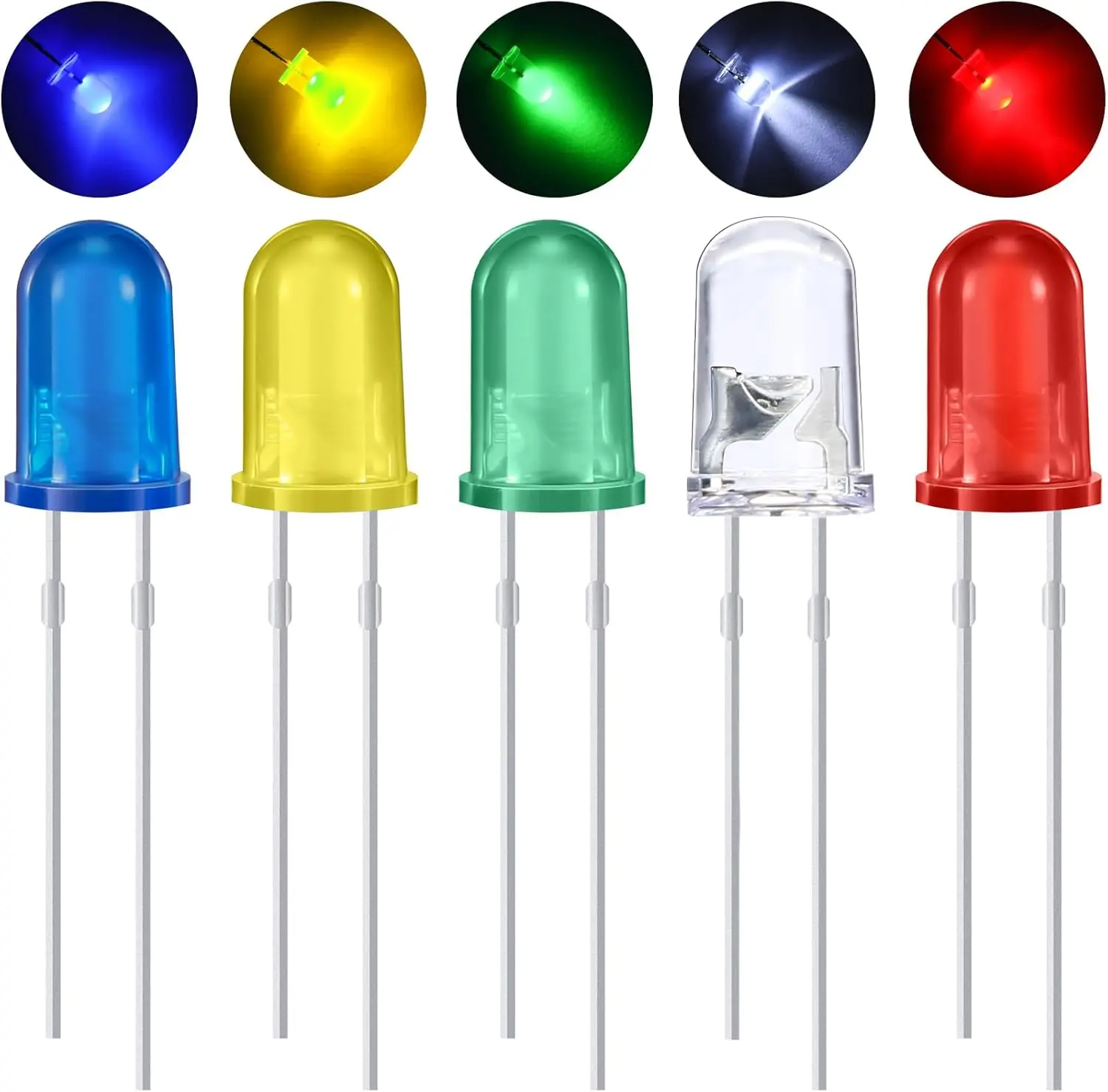 100 Pcs 5 mm LED Bulbs, 5 Bright and Vibrant Colors, Color Changing Lighting Components with LED Bulbs Included for DIY Home Improvement, Indoor Lighting Decoration, 1.8-2.0 V & 3.0-3.4 V
