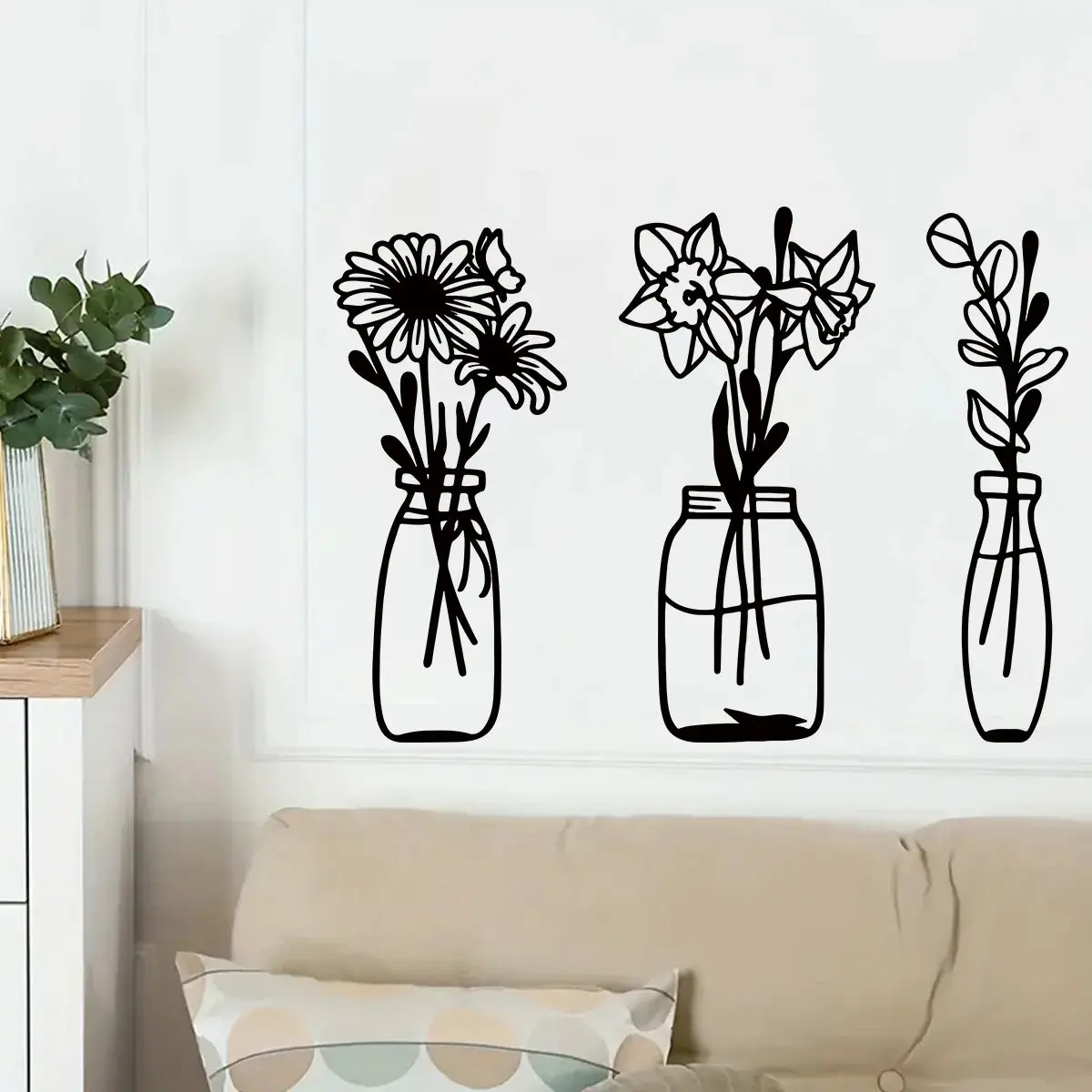 Creative Line Flower Vase Pattern Wall Stickers