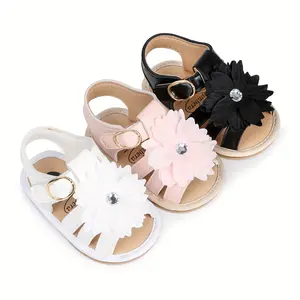 Fashionable Cute Floral Decor Baby Girls Sandals - Breathable Lightweight Closed-Back First Walker Shoes, Soft Rubber Sole with Fabric Lining for Spring and Summer Newborn Daily Wear Durable Toddler Shoes (White & Pink), Baby Shoes