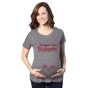 Maternity Bump's First Thanksgiving T Shirt Cute Funny Turkey Day Pregnancy Tee Funny Graphic Maternity Tee Cute Pregnancy Tees With Plus Sizes Pregnant Thanksgiving Maternity Wear Maternity Shirts Dark Grey