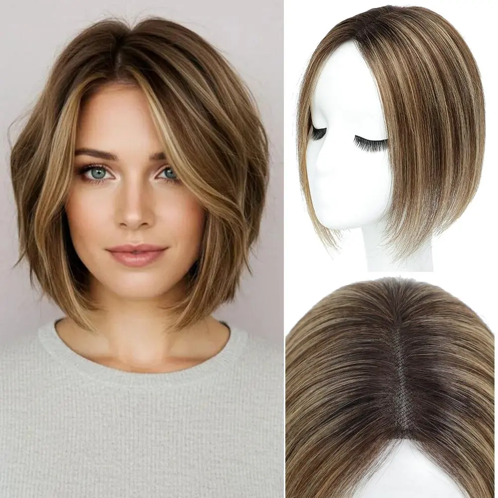 10inch Hair Toppers for Women Human Hair Toppers for Women with Thinning Hair Pieces for Women Clip in 10 inch Hair Toppers Swiss Base Hairpieces for Thinning Hair