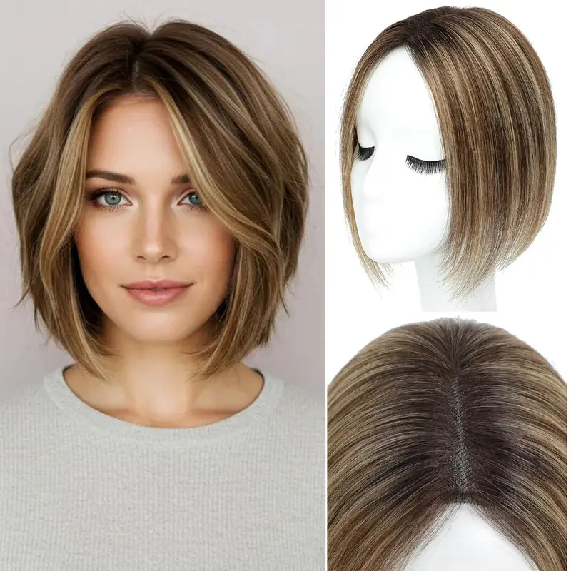 sohochic Hair Toppers for Women Clip In 10 Inch Human Hair with Swiss Base, Natural Straight & Invisible Mesh Fit for Thinning Hair, Modern & Natural Looking