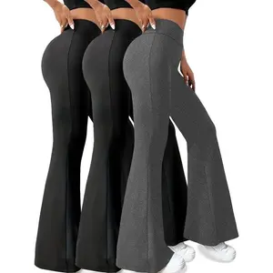 3 Pack Women's High-Waisted Flare Pants, Soft Tummy Control Bell Bottoms, No-See-Through Workout & Yoga Leggings, 3-Pack Athletic Wear