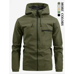 Men's Zip Up Drawstring Pocket Hooded Jacket, Winter Clothing Men, Regular Fit Casual Long Sleeve Outerwear for Daily Wear, Plain Longsleeves Zipper Tops, Men Clothing