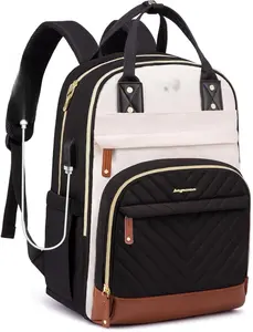 Laptop Backpack for Women Bag - 15.6 inch Work Travel Backpack with USB Charger College Bookbag Waterproof Business Computer Backpack Anti-theft Casual Backpacks for Nurse Teacher Beige Black Brown