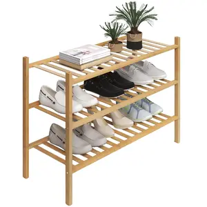3-Tier Shoe Rack for Closet, Stackable Shoes Organizer Free Standing Shelf Entryway And Closet Hallway, Multifunctional Bamboo in Different Combinations (3-Tier)