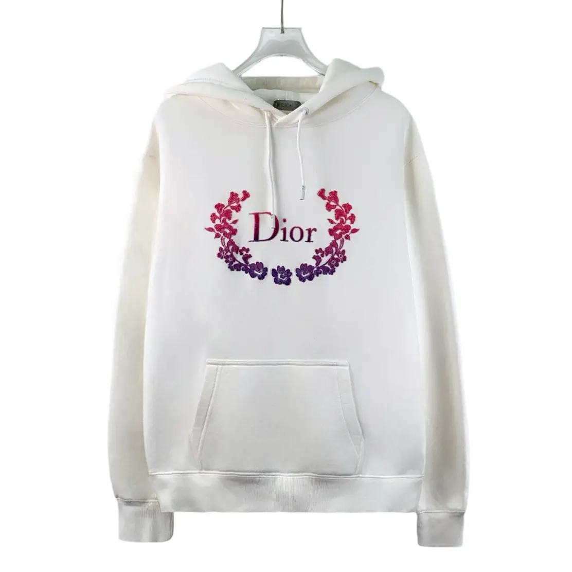 RDLT— Dior White Logo Embroidered Cotton Hooded Sweatshirt Size S