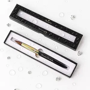 Diamond Butterfly Kolinsky Acrylic Brush #14 in Elegant Black Box with Crystal Accents for Manicure Nail Art Cutics 100% Kolinsky Material Durable Professional Work