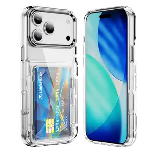 Transparent minimalist card slot phone case suitable for iPhone 17, 16, 15, 14, 13, 12, 11 Pro Max - Fashionable and minimalist design, suitable for daily use to store bank cards or photos. Durable material, shockproof protection, must-have travel item.