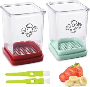 2 Pack Cup Slicer Fruit Strawberry Cutter: Strawberry Slicer with Push Plate- Stainless Steel Cup Slicer, Quickly Making Fruits Vegetable Egg Banana Salad, Kitchen Portable Slicing Tool Cutting Gadget Cute Modern