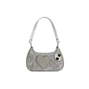 cool gadgets phone Luxury Gray Case with Built-in Heart Mirror for iPhone 11-17Pro Max case | Elegant & Scratch-Resistant TPU Cover, Anti-Fingerprint & Anti-Slip