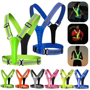 High Visibility Safety Reflective Vest USB Rechargeable LED Running Light Adjustable Cycling Vest Night Warning Work Sports Vest