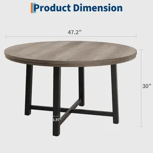 Garvee 47 Inch Round Industrial Dining Table for 4 with Sturdy Metal Frame and Rustic Gray Finish for Dining Room Kitchen and Living Room