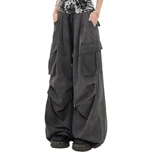 Bakyarder Cargo Pants for Women Lightweight Wide Leg High Waisted Elastic Waist Baggy Casual Pants