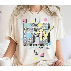 Music Television Mtv Retro 90's Shape Logo Graphic Tshirt, Music Television Logo Shirt, Unisex Sweater Pullover Tee
