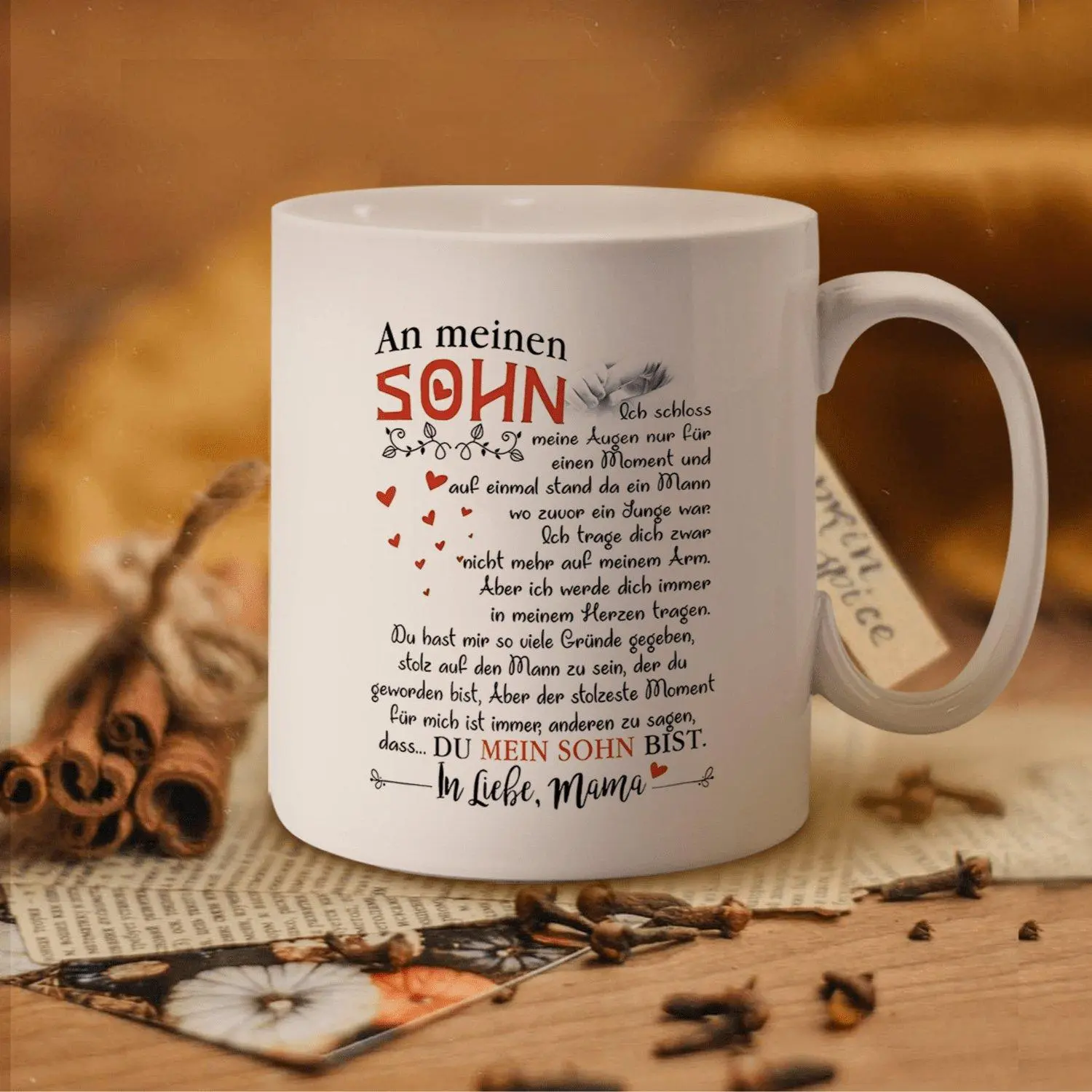 1pc 11oz White Ceramic Mug with Inspirational German Quote - "An Meinem Sohn liegt die ganze Welt" - Perfect Gift for Son, Birthday, Graduation, or Special Occasions - Hand Wash Only, Sentimental Gift Mug | Motivational Mug Design | Hand Wash Only