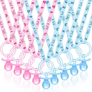 Coume 36 Pcs Shower Party Pacifiers Necklace Acrylic Pacifiers Charm Necklace for Shower Party Decorations Gender Reveal Table Scatter(Blue, Pink)