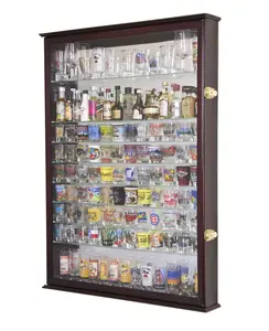 XL Mirror Backed and 11 Glass Shelves Shot Glasses Display Case Cabinet