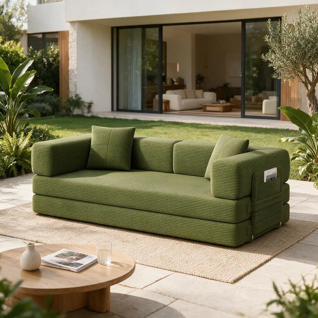 【ships in 1 package】 ModuBox Sofa   Vacuum Compressed Boneless Corduroy Modular Sofa Bed, Convertible Extendable 3-Seater Tofu Block Sectional Couch with Side Storage Pocket, Avocado Green Reconfigurable Floor Sofa for Small Apartment Living Room
