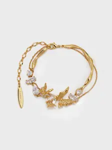Butterfly Double Layer Bracelet Nature Inspired  24K Gold Plated Vacation Jewelry - booneealus