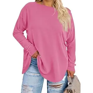 PASLTER Women's Plus Size XL-5XL Tops Off Shoulder Long Sleeve Loose T Shirts Casual Curved Hem Tunics Tee Shirt